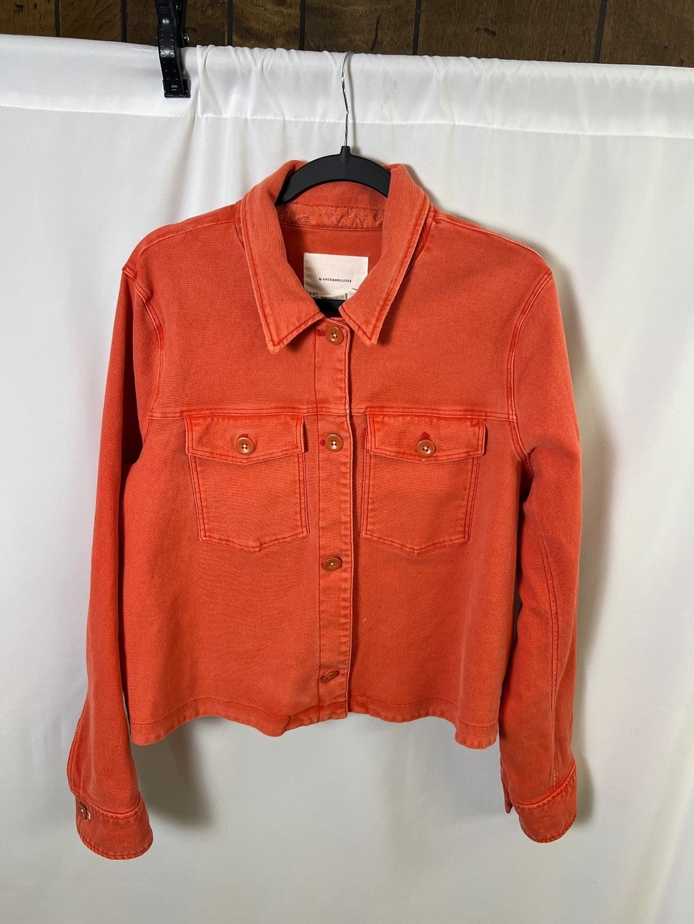 Anthropologie Orange Cropped Denim Jacket Medium - Picture 2 of 14